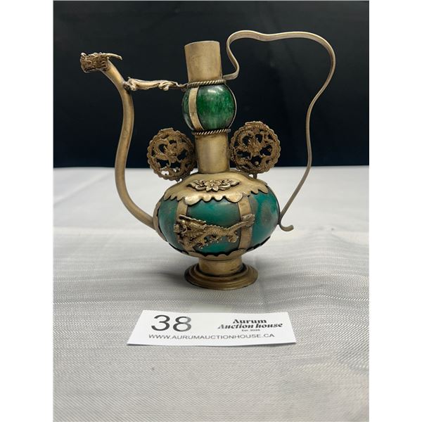 Antique Silver Turqoise Teapot Chinese