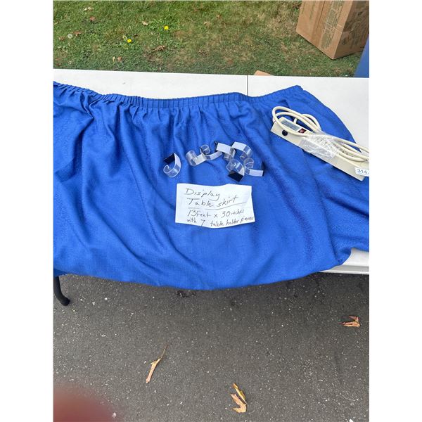 Display Table Blue skirt 13ft long by 30 inches with holders plus power bar