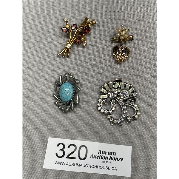 4 vintage brooches