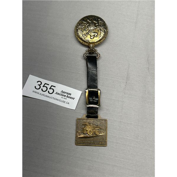 Vintage Pocket Watch With Old Catepillar Watch Fob. Not working
