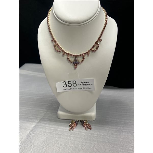 Vintage Pink Rhinestone Necklace and Earrings made with RCMP logos