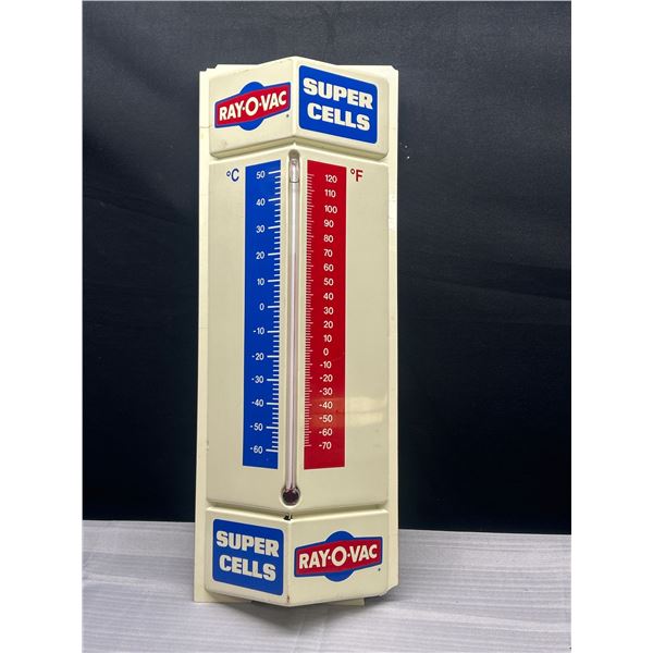Vintage Ray-o-Vac Supercells Plastic Wall thermometer 18" Tall