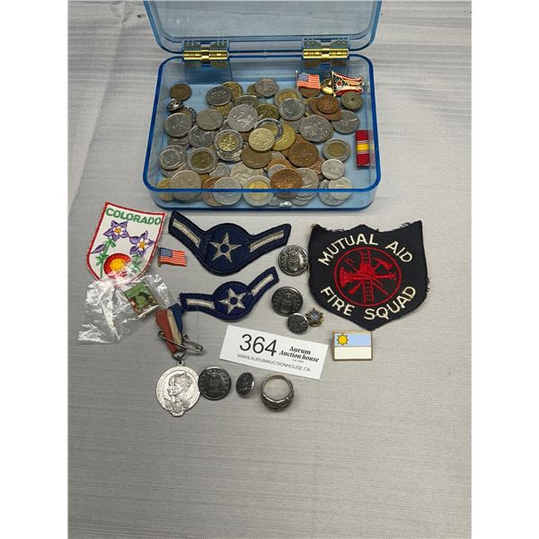 Lot of Old World Coins Military Patches 925 Ring British Pounds etc