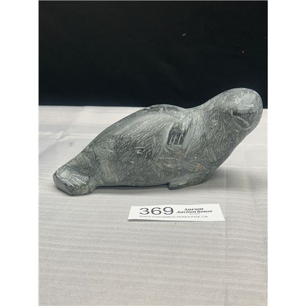 A Nice Carved Inuit Seal Soapstone Sculpture 7" Wide