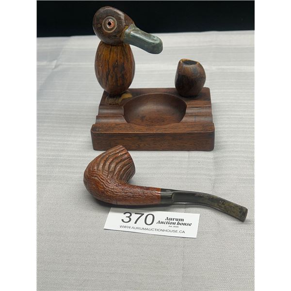 A Vintage Art Deco "Nut Bird" Ashtray plus Old Pipe