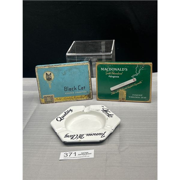 2 Vintage Cigarette Tins Plus A Porcelin Wosks Ashtray