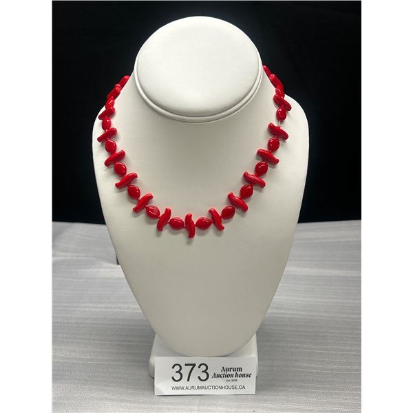 Vintage Czech Coral Red Bead Statement Necklace 16" Long