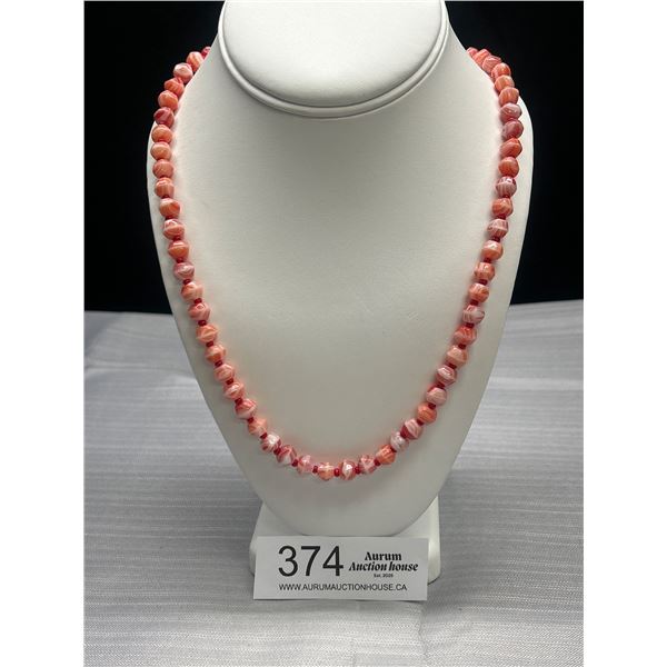 Vintage Pink Coral Beaded Necklace 26" Long
