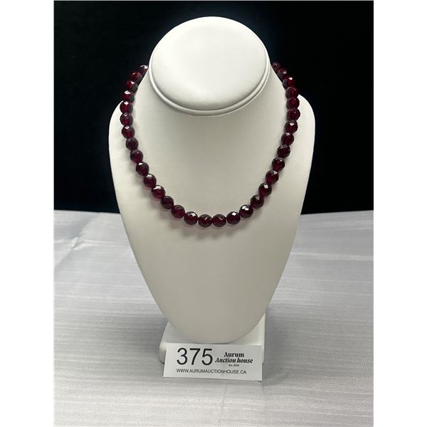 Vintage Cherry Red Beaded Choker Necklace 15.5" Long