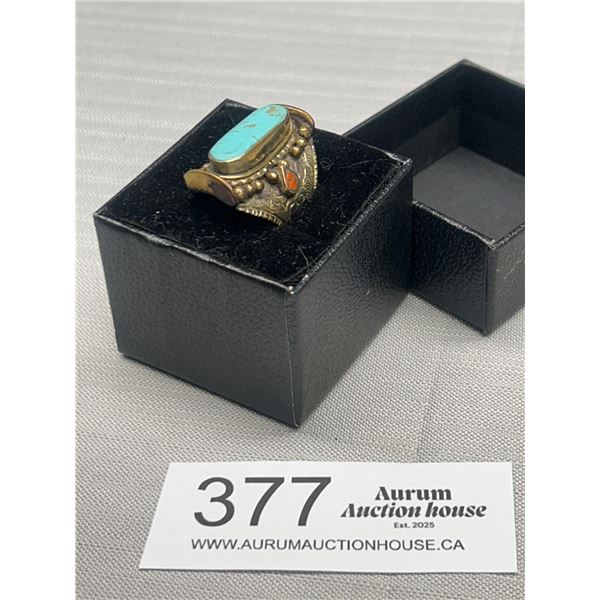Vintage size 9.5 Statement Saddle Ring with Turqoise Stone