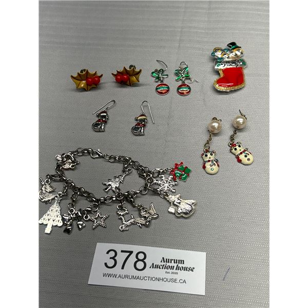 Vintage Lof of Christmas Earrings Brooch and Bracelet