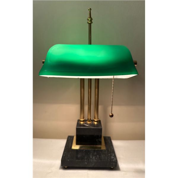 Green Glass Banker's Desk Lamp with Brass and Marble Base