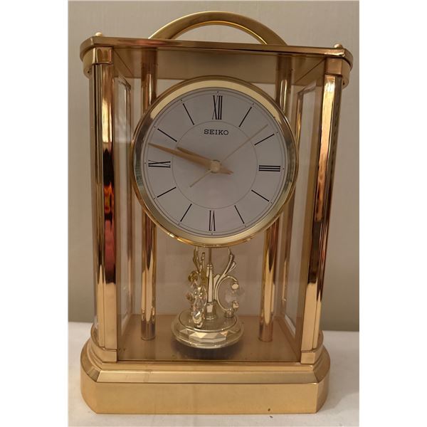 Seiko Brass and Glass Mantel Clock with Rotating Pendulum