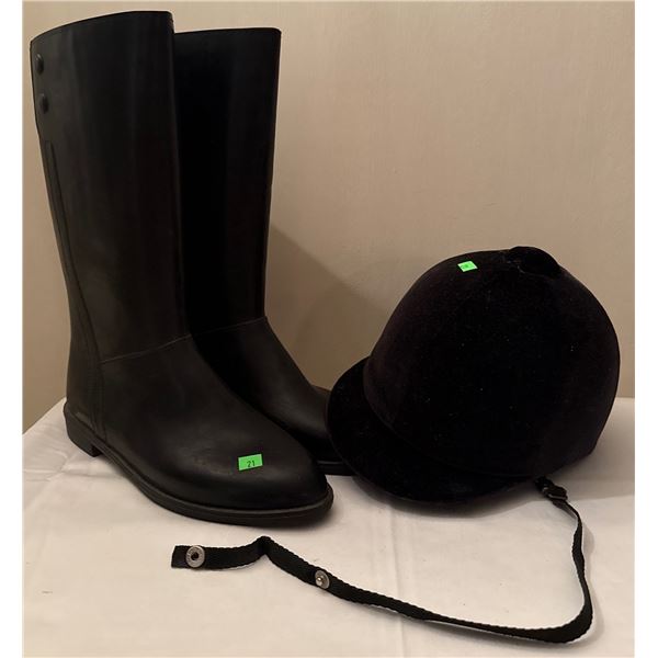 Equestrian Black Riding Boots and Velvet Riding Helmet Set