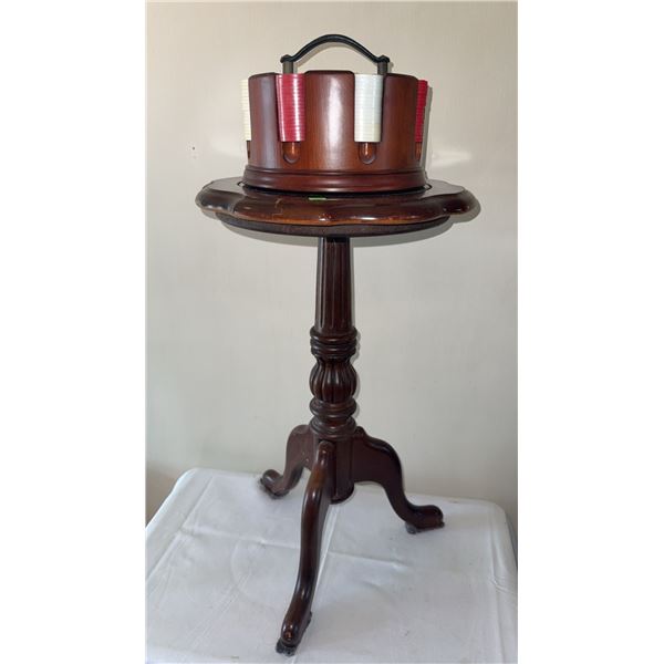 Wooden Poker Chip Carousel Set on Tripod Pedestal Table