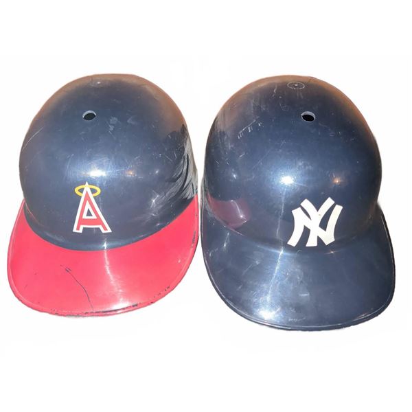 MLB Batting Helmet Pair: Angels and Yankees Logo Helmets