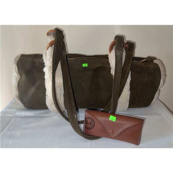 Ray-Ban Aviator Sunglasses with Leather Case and Faux Shearling Duffel Bag Bundle