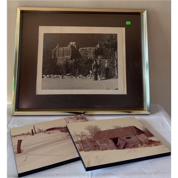 Framed Black and White Photograph with Two Mounted Rural Photographs