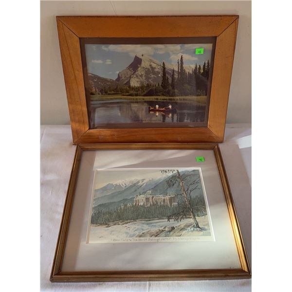 Framed Banff Canoe Lake Print and Framed "Bow Falls & The Banff Springs Hotel" 