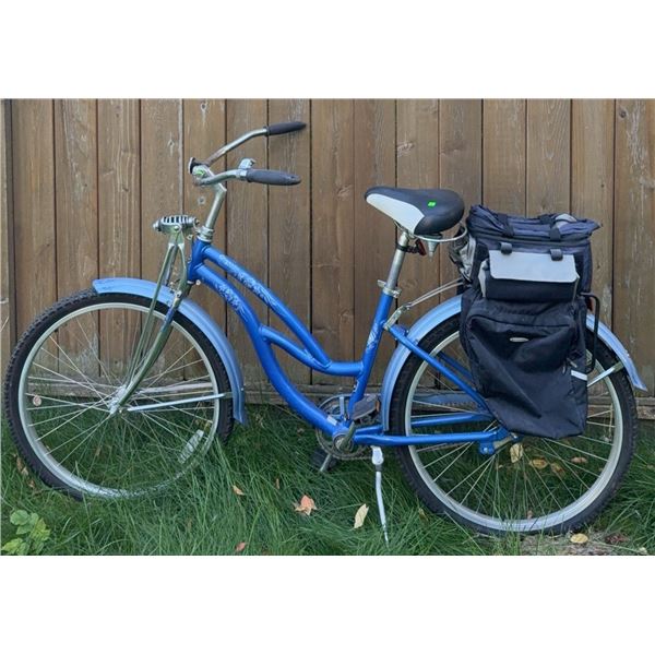 Trek Classic Cruiser Blue Bicycle with Rear Storage Bag