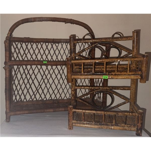 Two Wicker and Bamboo Wall Racks and Framed Still Life Print