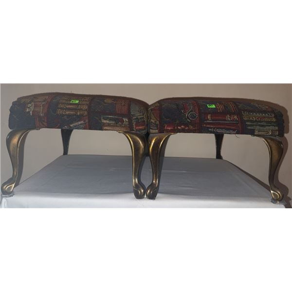 Upholstered Footstools with Brass-Coloured Cabriole Legs