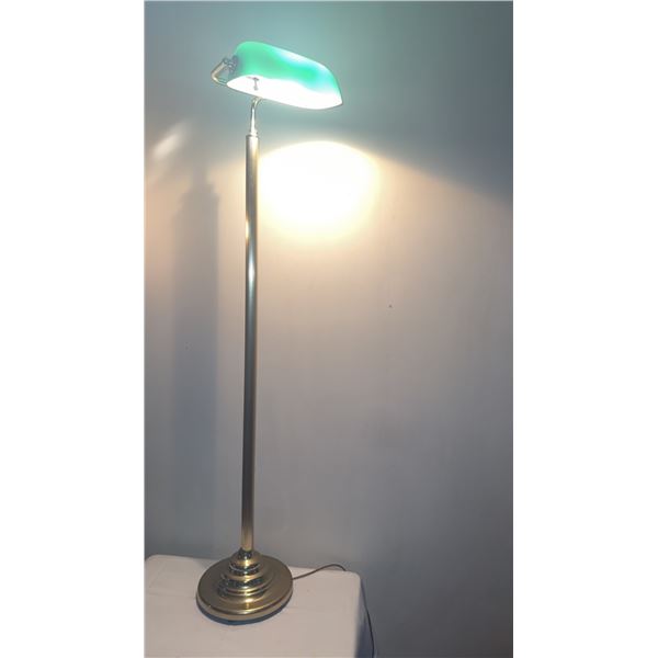 Brass Floor Lamp with Green Glass Banker's Shade