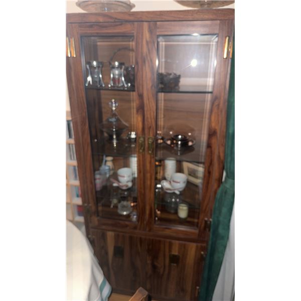 Wooden Display Cabinets with Glass Doors and Brass Hardware, Pair