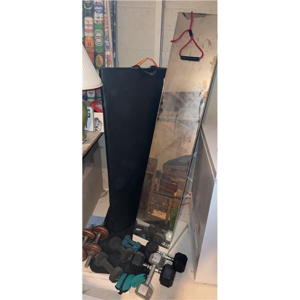 Home Gym Equipment Lot with Dumbbells, Exercise Mat, and Scale