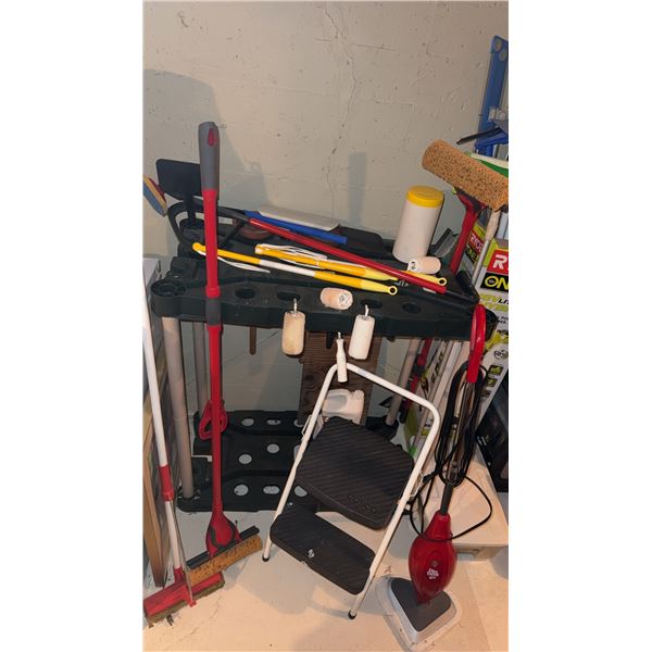 Cleaning Supplies with Swiffer Mops and Step Stool