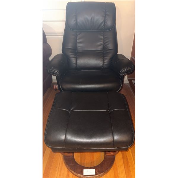 Black Faux Leather Swivel Recliner Chair with Ottoman