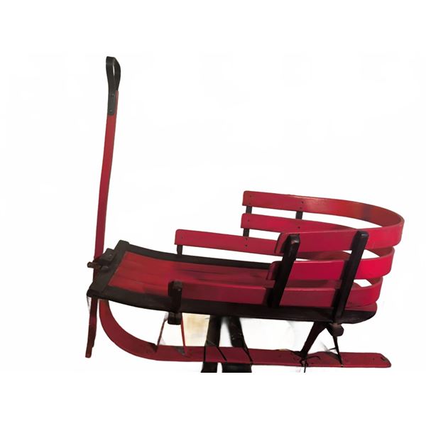 Red and Black Wooden Child’s Sled with Steering Handle