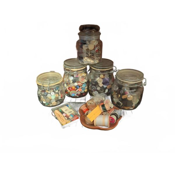 Vintage Stitch Accessories with Unique Buttons in Glass Jars
