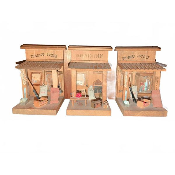 3 Miniature Wooden General Store Dioramas