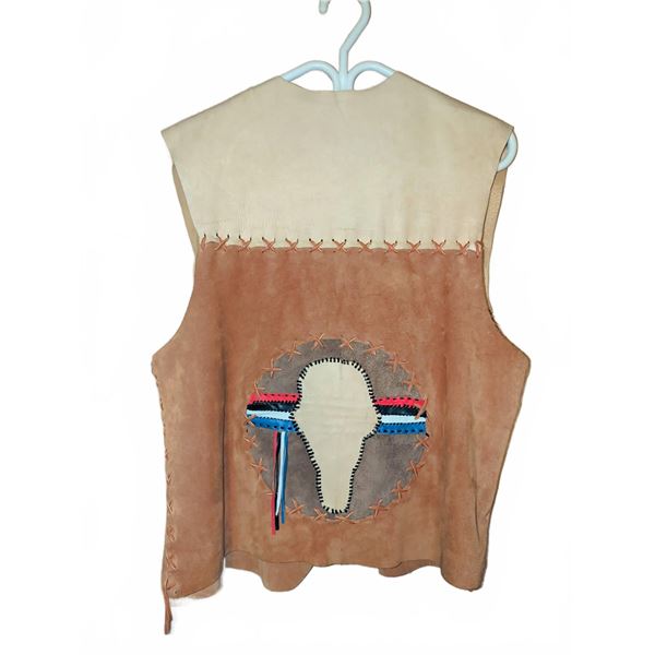 Handmade Two-Tone Leather Vest with Embroidered Back Patch by Dave Richards