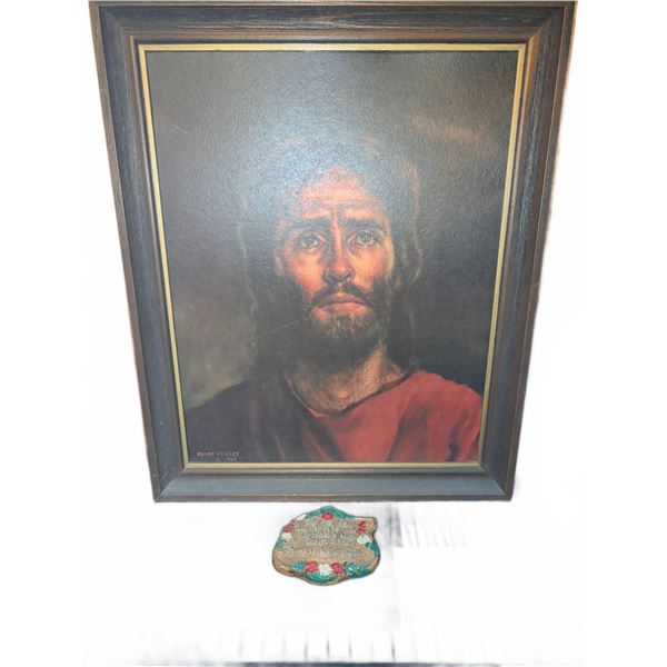 Framed 1968 MASTIE PENLEY Jesus Portrait, Religious Plaque, and more