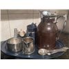 Image 4 : Kitchen Lot with Black Rolling Pin, Black Dinnerware, Measuring Cups and Creamer