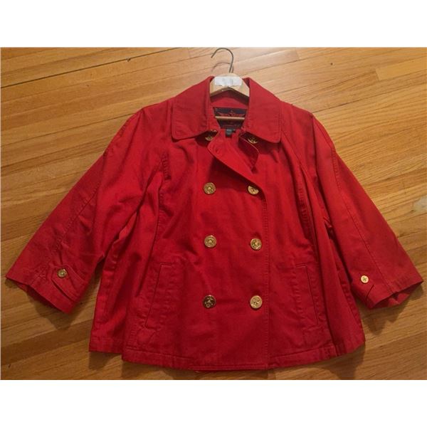 Lauren Ralph Lauren Red Cotton Double-Breasted Peacoat, Size 2X