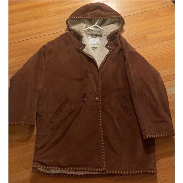 Sammy Brown Faux Suede Hooded Coat with Sherpa Lining from Dalmy’s