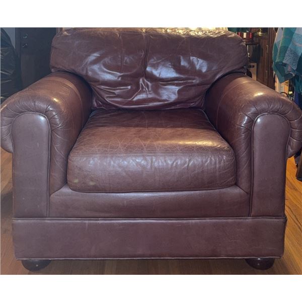 Brown Leather Club Chair with Rolled Arms