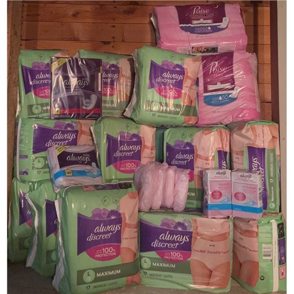 Always Discreet and Poise Incontinence Pads and Underwear