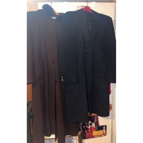 Men's Wool Overcoat and Women's Brown Coat with Faux Fur Collar