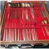 Image 2 : Gold Tone Flatware Set in Wooden Case, 53 Pieces