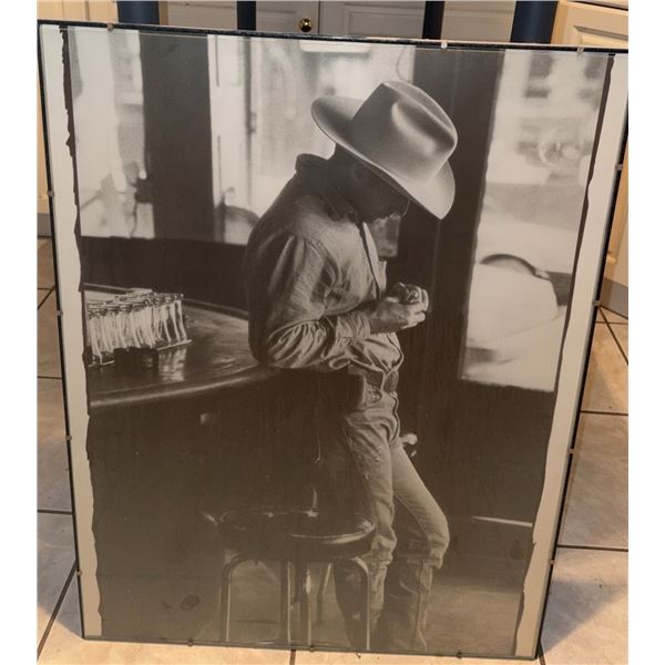 Framed Black and White Cowboy Photograph on Board