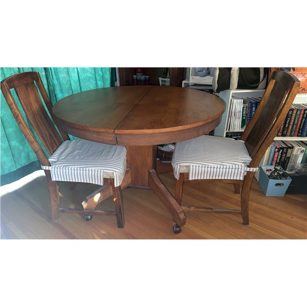 Wooden Round Pedestal Dining Table with Two Chairs