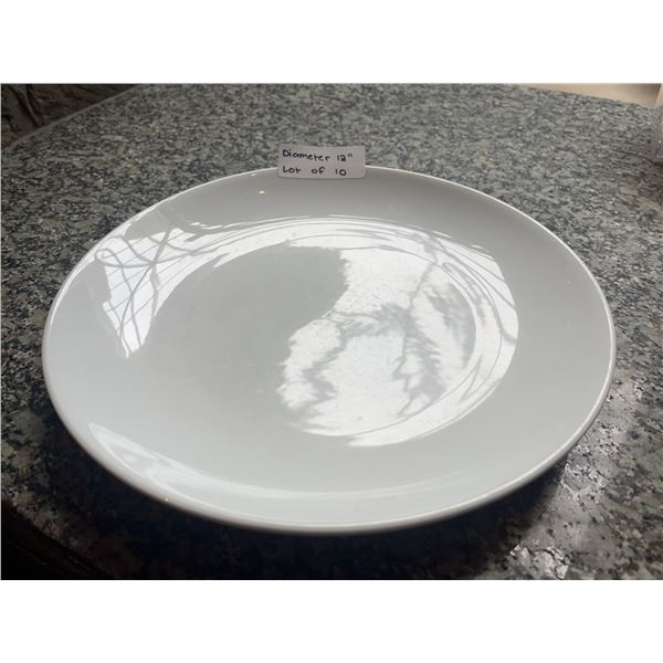 Lot of 10 - White Circular Dining Plates, 12" Diameter