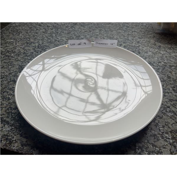 Lot of 9 - White Circular Dining Plates, 12â€ Diameter