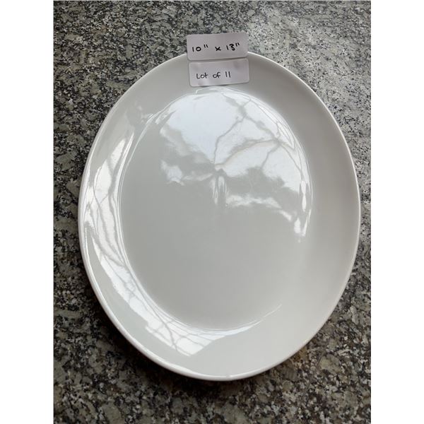 Lot of 11 - White Oval Dining Plates, 10" x 13"