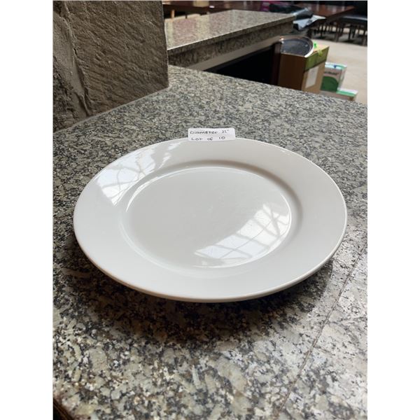 Lot of 10 - White Circular Dining Plates, 11â€ Diameter
