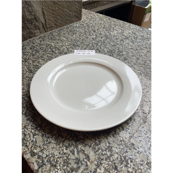 Lot of 12 - White Circular Dining Plates 10.5" Diameter